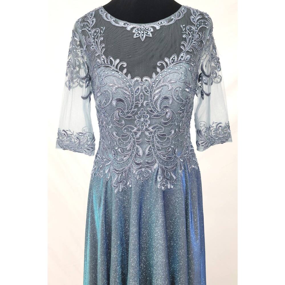 Chicas J006 Missy Maxi Dress Women L Blue Sparkly 3/4 Sleeve Formal Gown NWT - Picture 2 of 16